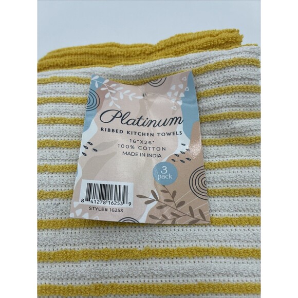 PANTRY KITCHEN TOWELS 3 pack yellow and white 16 X 26 100% COTTON - Picture 4 of 4